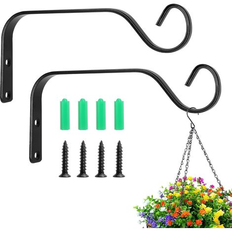 Paquete de 2 ganchos de pared de hierro, 15 cm, para colgar plantas, comederos para pájaros, linternas, campanillas y apliques de pared, color negro (1/5)