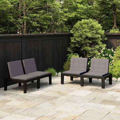 vidaXL Bancos de jardín con cojines 2 unidades plástico gris (1/5)