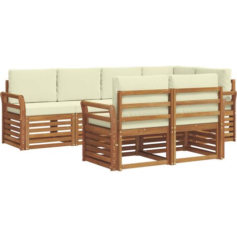 Conjunto de sofás de exterior 7 uds. Natural y Crema Poliéster vidaXL (1/5)