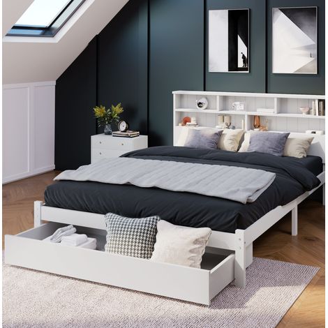 Cama doble con almacenamiento cabecero librería OKMYHOME (1/5)