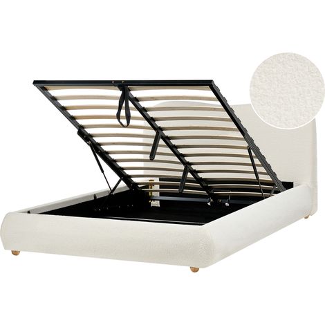 Cama con almacenaje minimalista moderna 140 x 200 cm bouclé blanco crema Blagnac