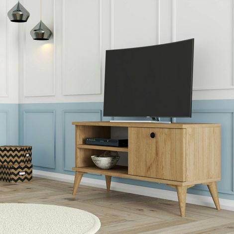 Petit meuble TV scandinave décor bois clair 1 porte UMEA (1/5)