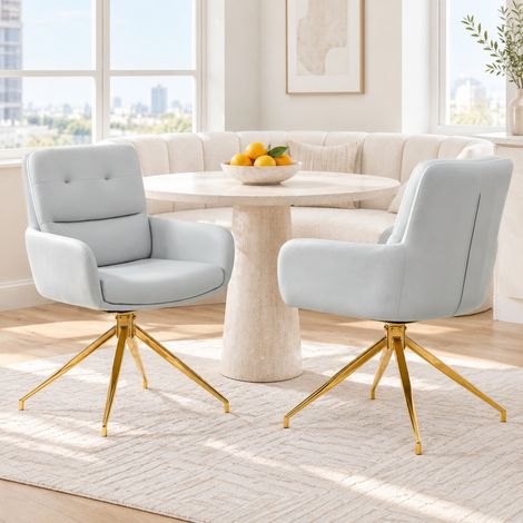 2er-Set drehbare Esszimmerstühle aus hellgrauem PU, goldene Metallbeine, 85 cm (1/5)