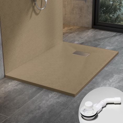 SMC Duschwanne Duschtasse Superflach Duschtasse inkl. Edelstahl Abdeckung und Ablaufgarnitur, hellbraun, 140x90 cm (1/4)