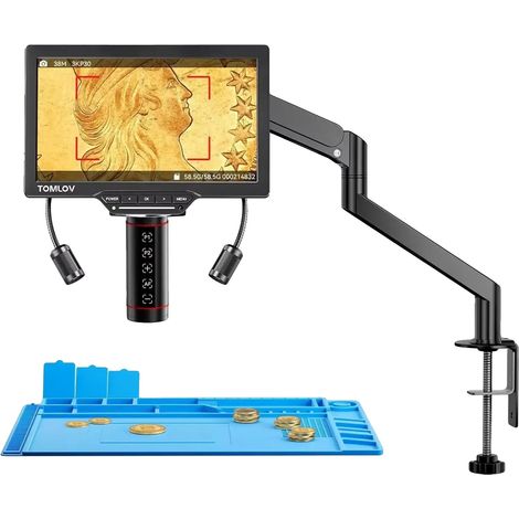 Microscopio digitale per saldatura, schermo da 10,1 pollici, ingrandimento da 1500X a 3000X, risoluzione 38MP, compatibile HDMI, ricaricabile tramite USB. (1/5)