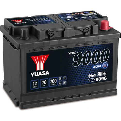 Yuasa – Batterie voiture AGM 12V 70Ah 760A YBX9096 – Non compatible Start-Stop – Dimensions 278 x 175 x 190 mm (1/4)