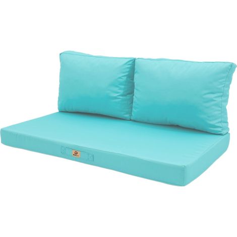 Ensemble Coussins Salon Jardin 100x50 Bleu Caraïbes - Déhoussable & Anti-UV (1 Assise + 2 Dossiers)