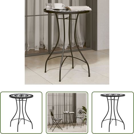 Table de patio - Table de bistro mosaïque noir et blanc Ø50x70 cm céramique (1/5)