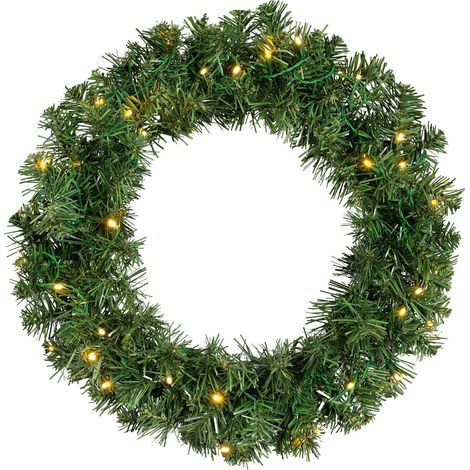 LED Tannenkranz in grün warm weiß beleuchtet - 45 cm - Weihnachtskranz Batterie betrieben mit 8 Funktionen - Weihnachts Deko Türkranz