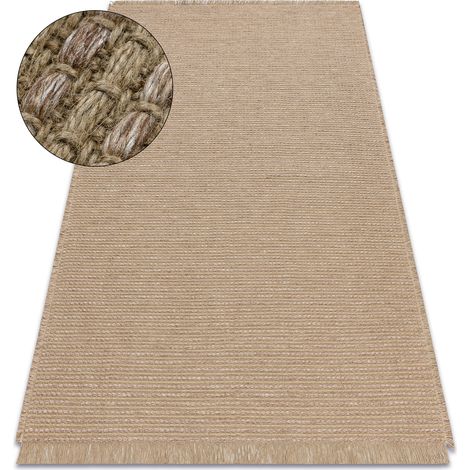 Teppich JUTE 3652 dunkelbeige einfarbig - Jute, flachgewebt, Fransen beige 80x150 cm