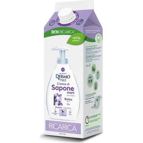 Dermomed Eco-Ricarica Crema Di Sapone Mani Liquido Relax Con Acido Ialuronico 900ml