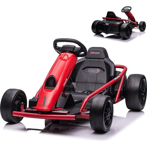 Kart Électrique Enfants 24V, Quad Électrique 2 Moteurs 300 W, Fonction Drift, 13 Km/h, Musique, Klaxon, Démarrage Progressif, Voiture Électrique Pour Enfants de 8 à 12 Ans Rouge