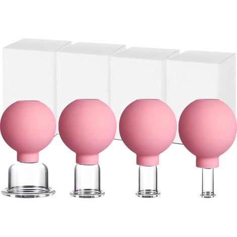 4PCS Ventouse Visage Kit, Verre + Silicone, Ventouse Massage Anti Cellulite Quatre Tailles, Permettant Traiter Manière Ciblée Problèmes du Visage, Remodeler Contours, Atténuer Gonflements (1/5)