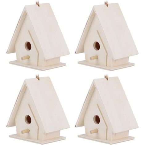 Bardusch - Nichoirs en Bois, 4 Pièces de Mini Nichoirs en Bois avec Poteau, Artisanat D'ornement de Cage de Nids d'oiseaux Suspendus pour Décor de Cour de Jardin (1/4)