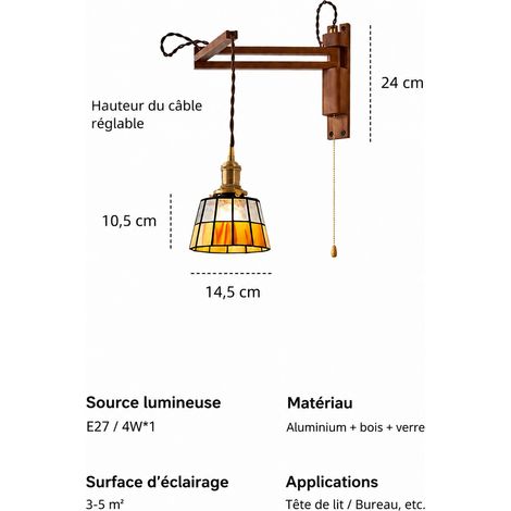 Applique Murale Vintage en Bois et Verre Modèle B - 14,5 cm - lumière chaude Lampe Chevet Salon 65 × 30 × 20 cm 4 kg – Livraison gratuite
