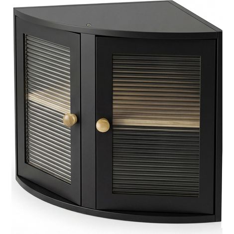 Bread Bin, Corner Bread Bin for Kitchen, Double-Layer Bamboo Box, Black (1/5)