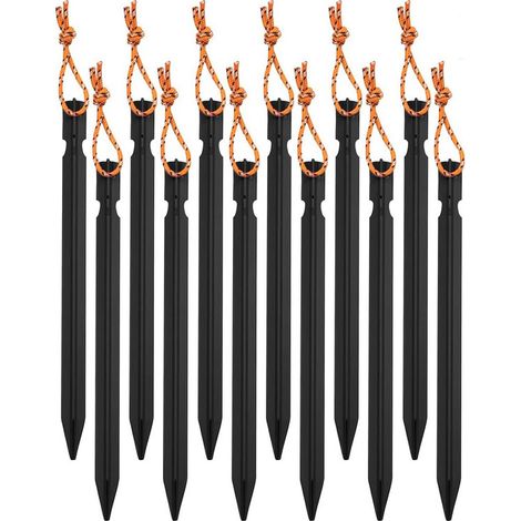 Piquets de sol en plastique 12 pièces – 18 cm de hauteur – résistants à la rouille – piquets de tente en aluminium ultra-légers avec cordon, design à trois branches, pour ancrage de tentes et bordures (1/5)