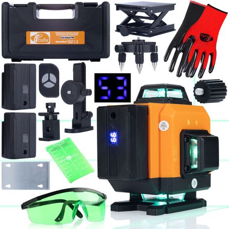 Rosfix Orange Tiger ROT16L – Laserwasserwaage mit 16 Linien  IP54, selbstnivellierend, 2x3500mAh Akkus  Bau- und Montagemessungen  Laserwerkzeug-Set