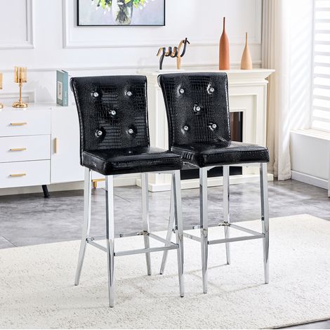 Chaise banc tabouret de bar lot 2 noir métal PVC HAVRYA (1/5)