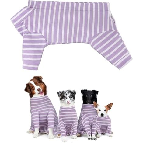 Vêtement de récupération pour chien, combinaison post-opératoire rayée pour chien et chat, body après chirurgie pour grands et petits chiens (Violet L)