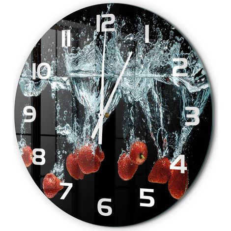 Horloge Murale Ronde Décoration Maison Classique Verre Trempé Silencieuse Fraises sous l'eau fi 60 cm (1/5)
