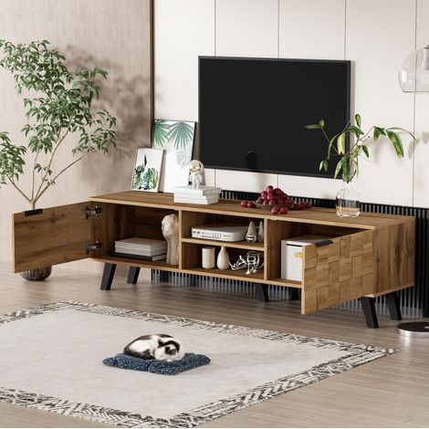 Meuble tv rangement 160,5 cm bois 2 portes 2 niches HAVRYA (1/5)