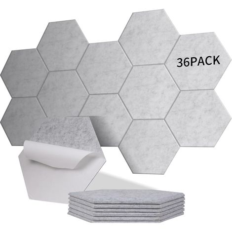 Lot de 36 Panneau Acoustique Hexagonal Autocollant Haute Densité 230kg/m³ NRC 0.95 Pour Mur Porte Studio