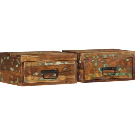 Tables de chevet murales 2 pcs-Lot de 2 Table de nuit flottante bois massif de récupération 929975 (1/5)