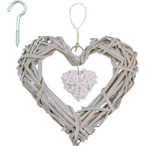 Couronne cœurs rotin – 20 cm, fait main, Saint-Valentin/mariage/chambre (1/4)