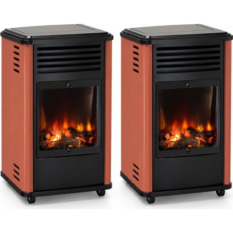Pack 2 Poêles à gaz 3.4KW Manhattan Rouge Effet feu de bois 3 niveaux de chauffe 40-80m2 Sahara (1/5)