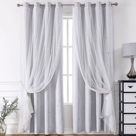 Rideau Percé - Occultant 60 à 90 % - 200 cm L x 100 cm l - Gris Clair - Pour Chambre À Coucher Salon Cuisine - 1 Pièce (1/4)
