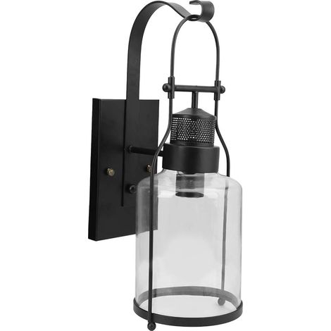 Appliques murales, applique murale noire E27/E26 corps de lampe en fer pur et brillant verre LED pour couloir de chambre à coucher pour bar café(applique noire) (1/5)