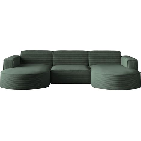 Ecksofa Designer MODENA U STUDIO stoff Dicker cord Poso Grün (1/4)