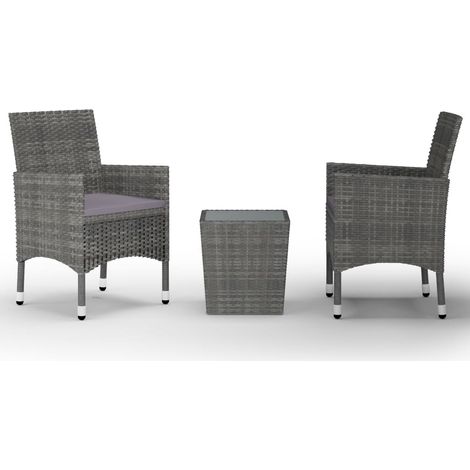 Ensemble de bistro 3 pcs Résine tressée et verre trempé Gris 3 (1/5)