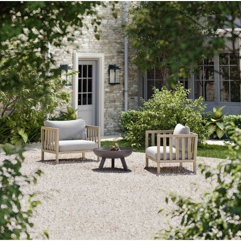 2 x Garden Trading Outdoor Indoor Porthallow Lounge Armchairs Seat Acacia Wood