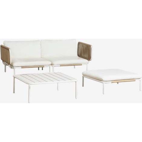 Conjunto de jardín con sofá modular de 2 piezas con 2 módulos esquineros, mesa de centro y puff en acero Roubly SKLUM