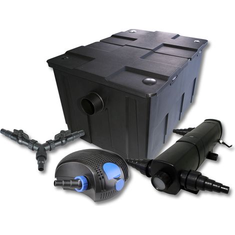 SunSun Komplettset: CBF-550 Teichfilter bis 60000 L Teichfilteranlage als Durchlauffilter, CTF-12000 SuperECO Teichpumpe 12000l/h 100W, CUV-224 Teichklärer UVC Klärer mit 24W, Y-Verteiler