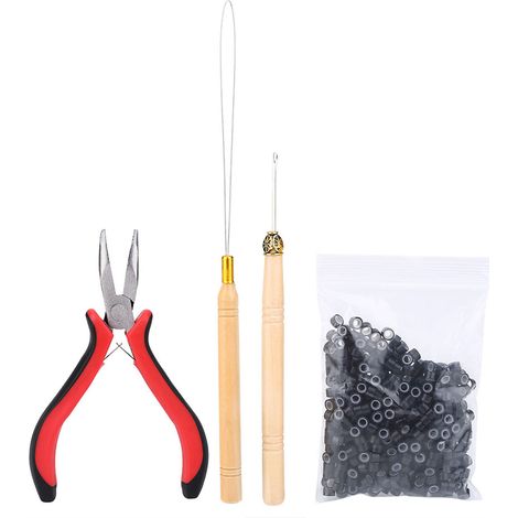 Kit Pince à Crochet et Aiguille pour Extensions de Cheveux, 500 Micro Anneaux Noirs, Outils de Coiffure à Domicile (1/5)