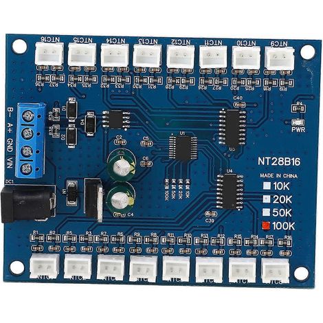 Temperatursensormodul mit 16 Kanälen, RS485, Messbereich -20 °C bis +125 °C, Temperaturmessplatine für B3950, 1 % NTC, 10