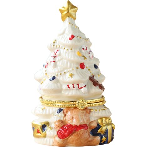 Boîte À Trésors En Céramique - Forme D'Arbre De Noël Avec Décor De Boules Et Étoile - Pour Décoration Intérieure Et Rangement De Cadeaux - 1 Pièce (1/4)