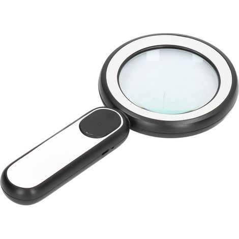 Loupe de poche 20X en verre optique avec 21 LED (14 froides, 7 chaudes) régleur 3 niveaux tactile USB rechargeable ABS noir blanc