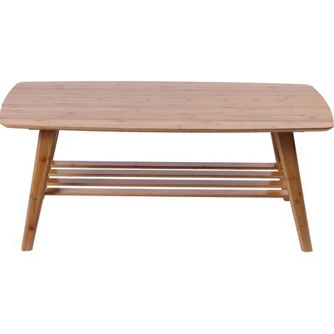 Table basse bambou moderne double couche 100x50x40cm meuble salon cuisine thé café. (1/5)