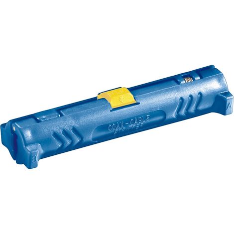 Herramienta de desaislado coaxial con resorte de apertura y bloqueo de seguridad, para pelar y desaislar todos los cables coaxiales habituales. (1/2)