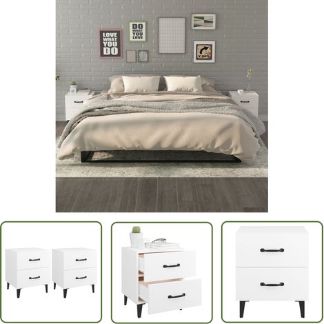 The Living Store Tables de chevet 2 pcs Blanc 40x35x47,5 cm - Table De Chevet Industrielle - Meuble De Chambre - Table Nuit Blanche - Tiroir Métallique - Design Moderne (1/5)