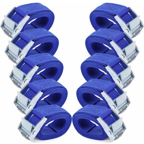 Sangles d'arrimage 1M - 10 Pièces Sangle Cliquet avec Boucles à Came Alliage Antirouille Réglable à Dégagement Rapide Sangle Arrimage pour Transport de Vélo Moto Bagage-Bleu (1/4)