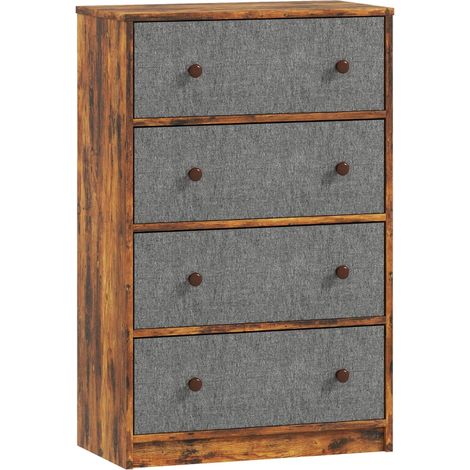 Chest of Drawers, Dresser with 4 Fabric Drawers - Grey and Rustic Brown