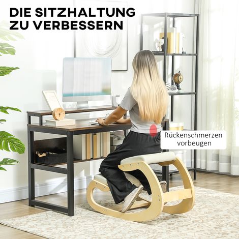 Tabouret de bureau dynamique oscillant crème, assise ergonomique pour posture à la maison (1/4)