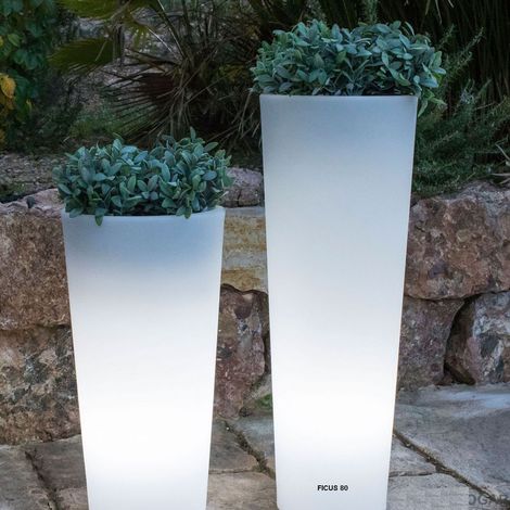 Idroweb – Jardinière ronde haute FICUS 80 avec lumière LED RGB – Chargement solaire et batterie rechargeable – Résistante aux UV – Ø29 x 79 cm – Volume 9,5L (1/9)