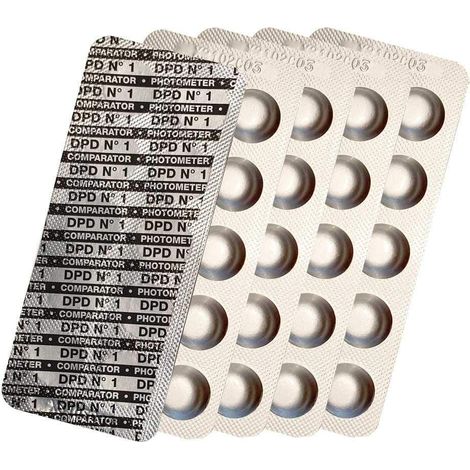 Pastilles de test photomètre Chlore DPD1, DPD3, Oxygène actif DPD4, valeur du pH Phenol Red, Alkalinity M, CYA Test, Testeur d'eau de piscine 50x 100x 250x 500x (DPD1 / 50x) (1/5)
