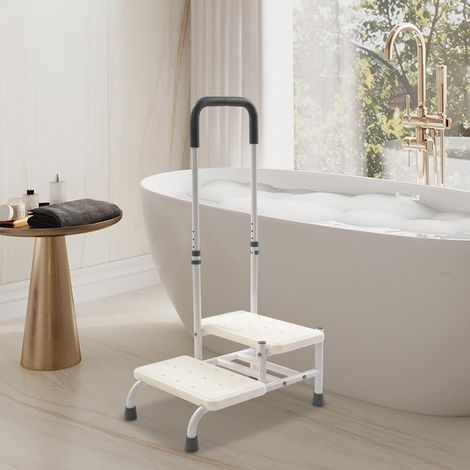 Badewannenstufe mit Haltegriff 2 Stufen,Höhenverstellung 89-100cm,rutschfeste Badewannenstufe Max. 135 kg Badewanneneinstiegshilfe ideal für Badewanne, Bett, Auto Weiß (1/5)